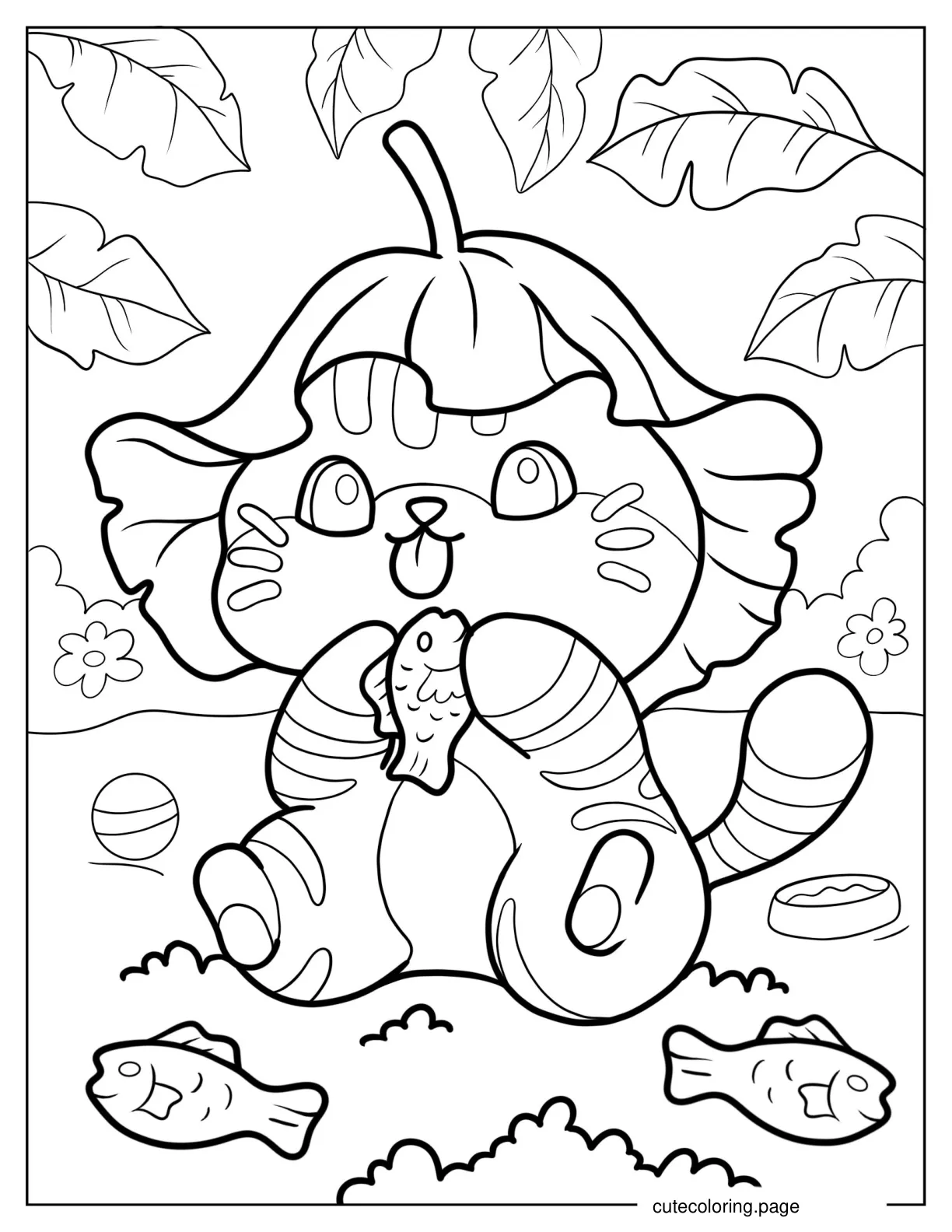 Coloring Page Of Kitten Eating Fish Crackers coloring page