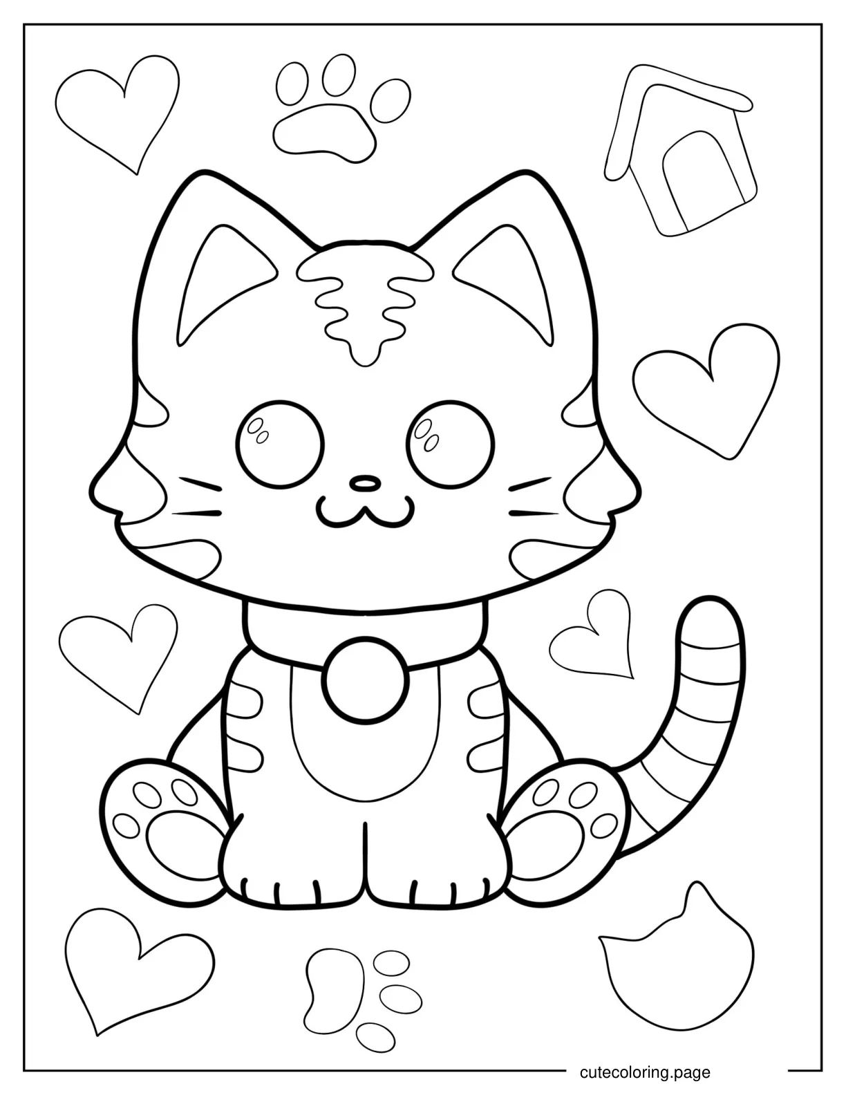 Cute Cartoon Kitten With Collar coloring page