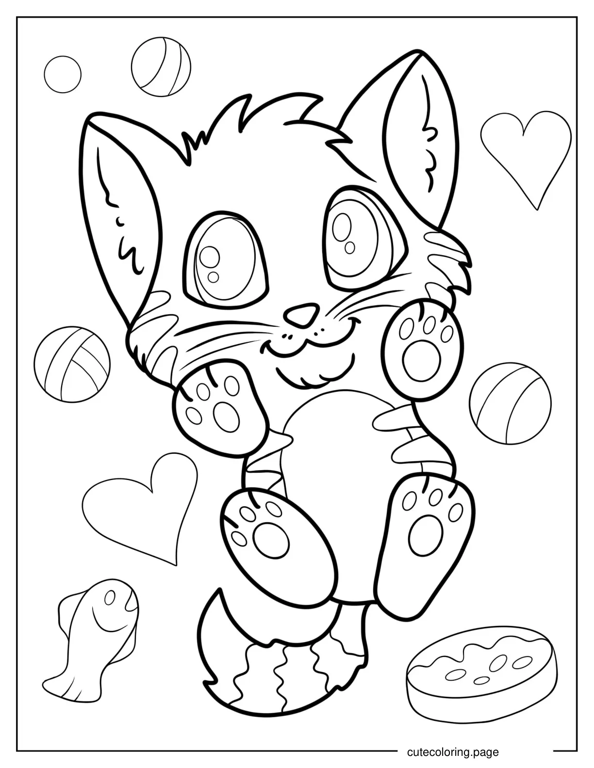 Cute Cartoon Kitten With Paws Up Coloring Sheet coloring page