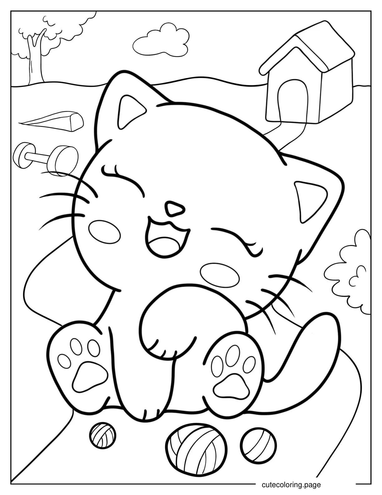 Kawaii Cartoon Kitten Coloring Sheet For Preschoolers coloring page