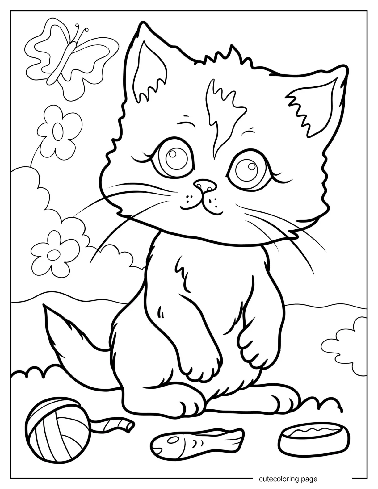 Kawaii Cat Coloring Sheet For Kids coloring page