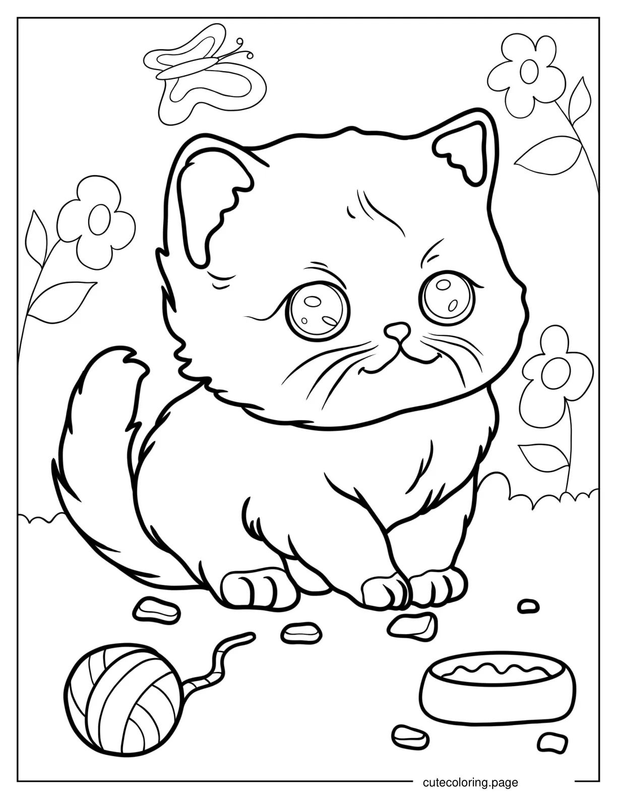 Kawaii Chibi Kitten Surrounded With Flowers coloring page