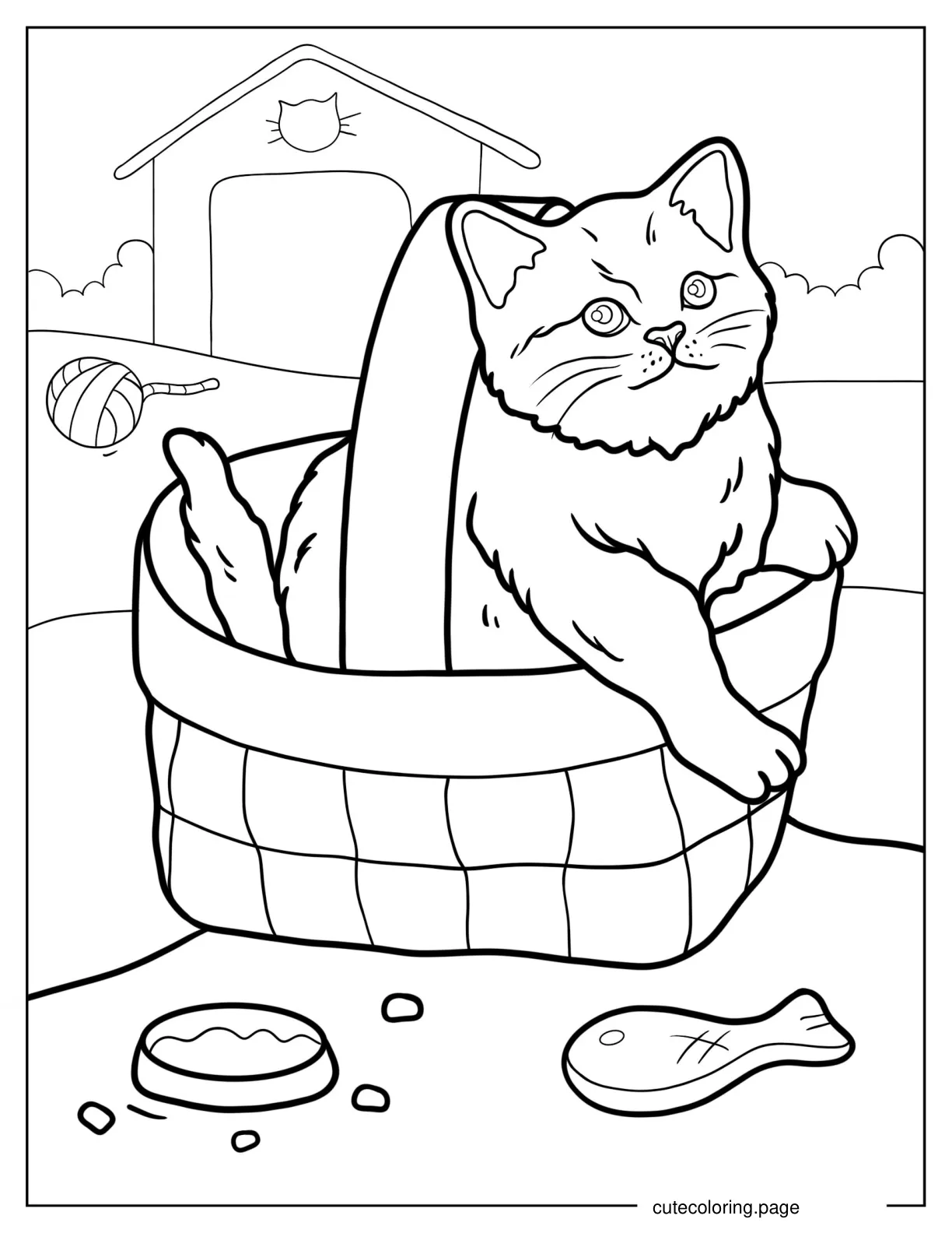 Kitten In A Basket Coloring Sheet coloring page