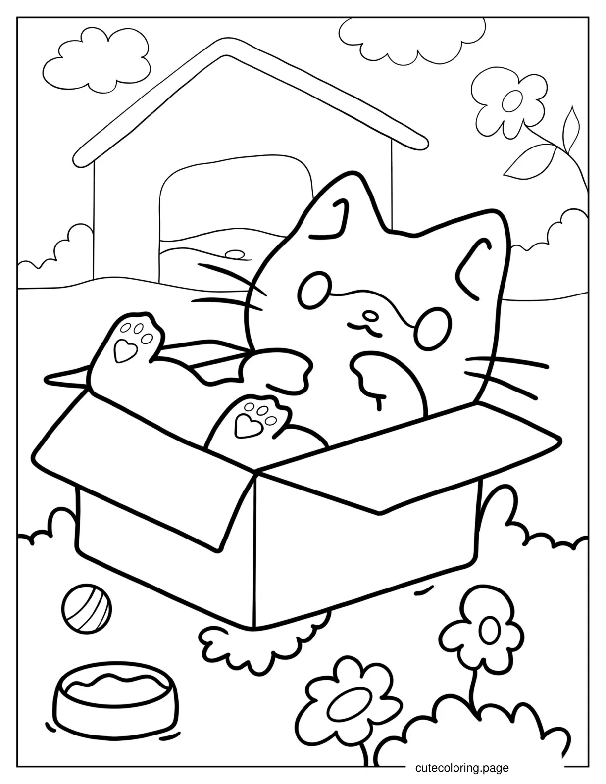 Kitten Stuck In Box Coloring Page For Preschoolers coloring page