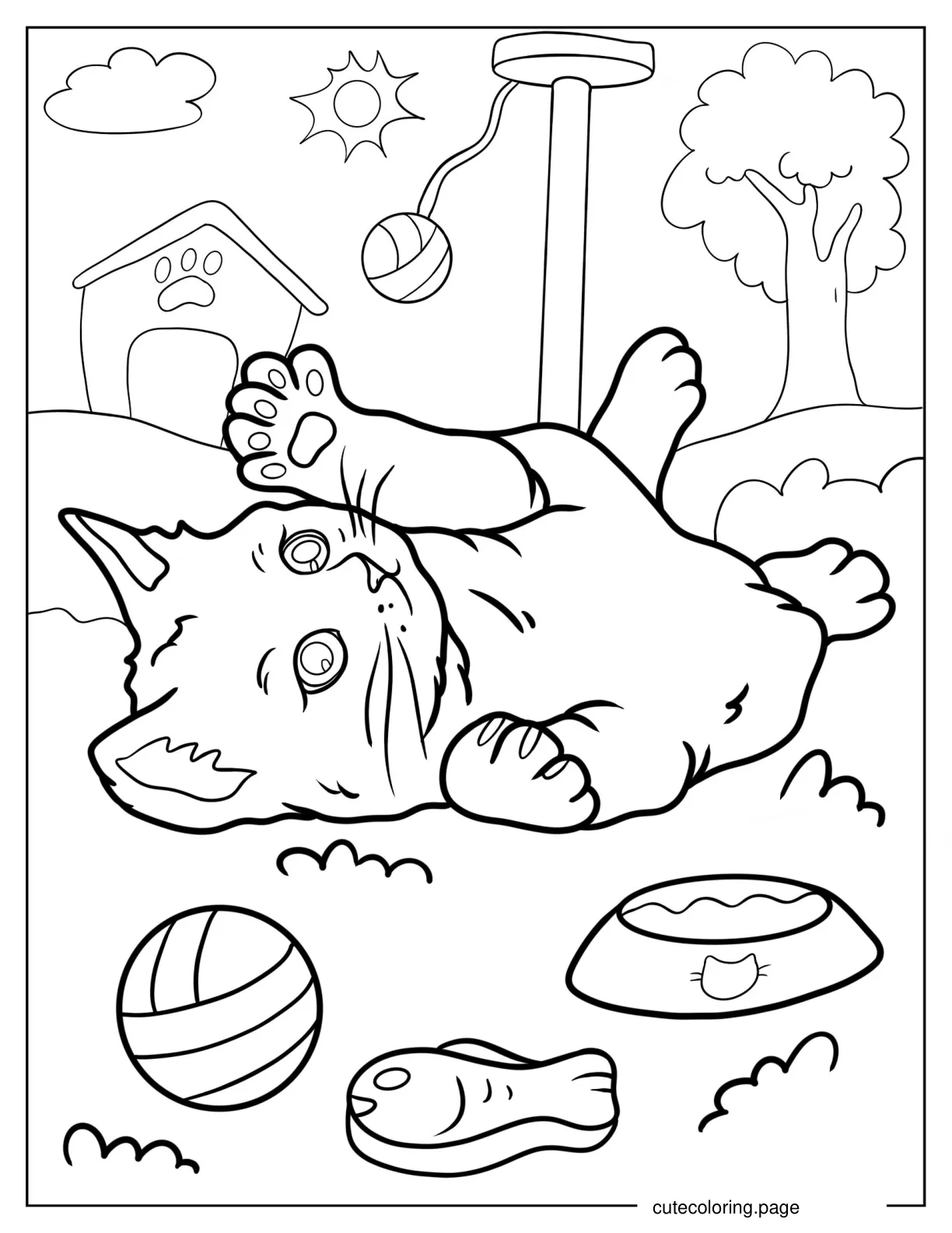 Realistic Kitten Rolling On The Grass coloring page