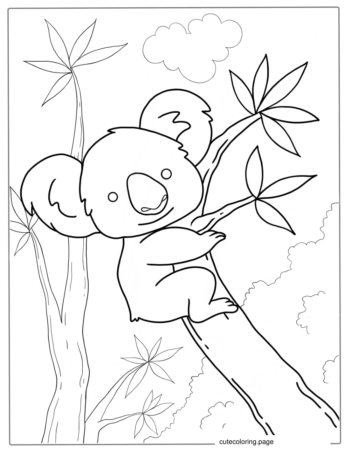 Cute Cartoon Koala Resting On Tree coloring page