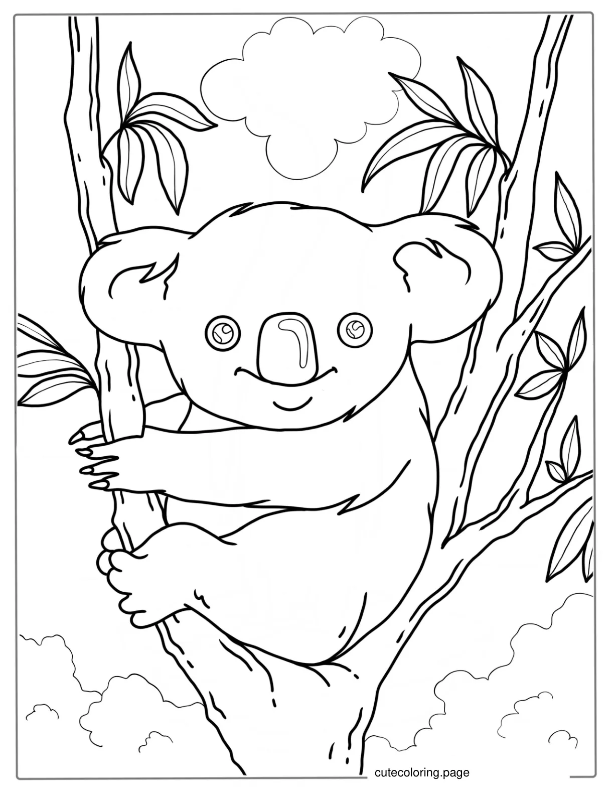 Smiling Koala Sitting In Gumtree Coloring Sheet coloring page