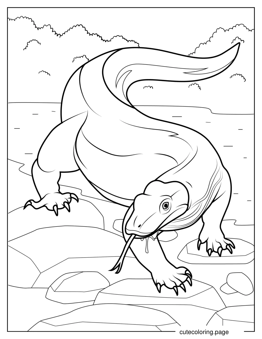 Easy Outline Of Komodo Dragon Coloring Page For Kids coloring page