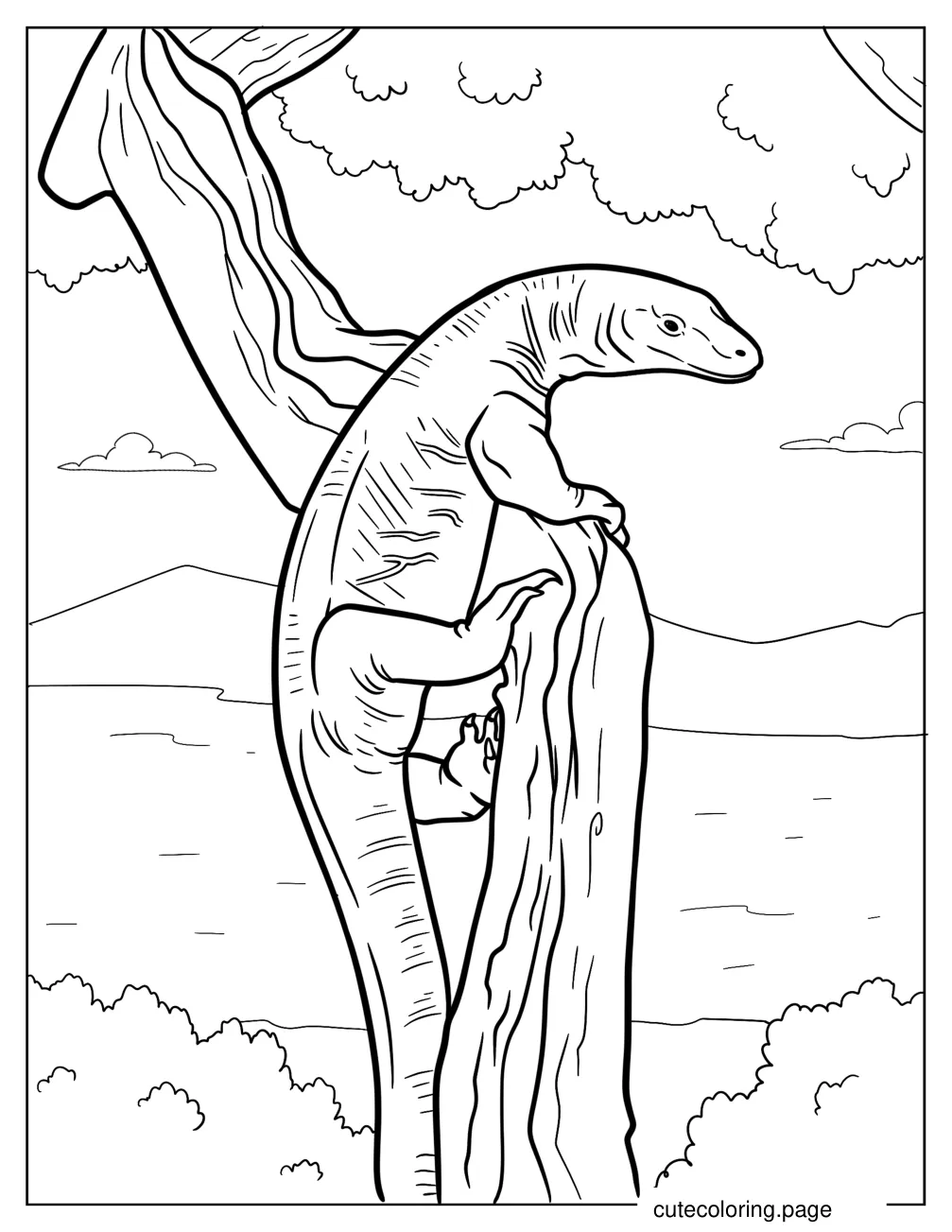 Komodo Dragon Climbing A Tree coloring page