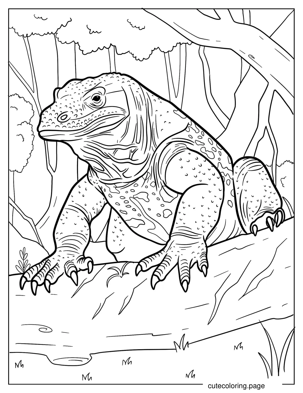 Komodo Dragon Climbing Over A Branch Coloring Page coloring page