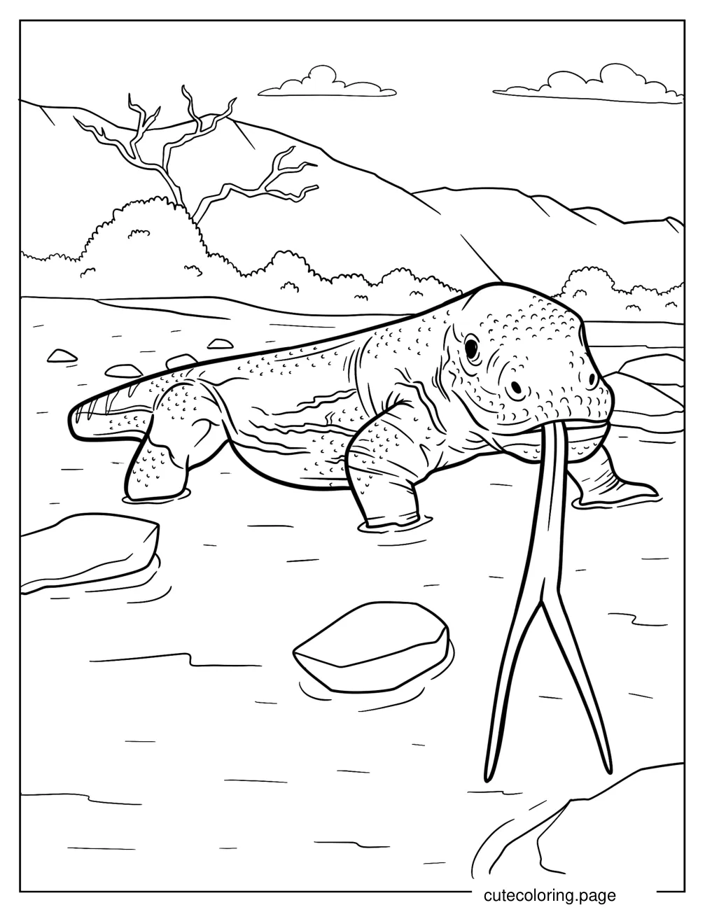 Komodo Dragon Hunting For Food In The River Coloring Page coloring page