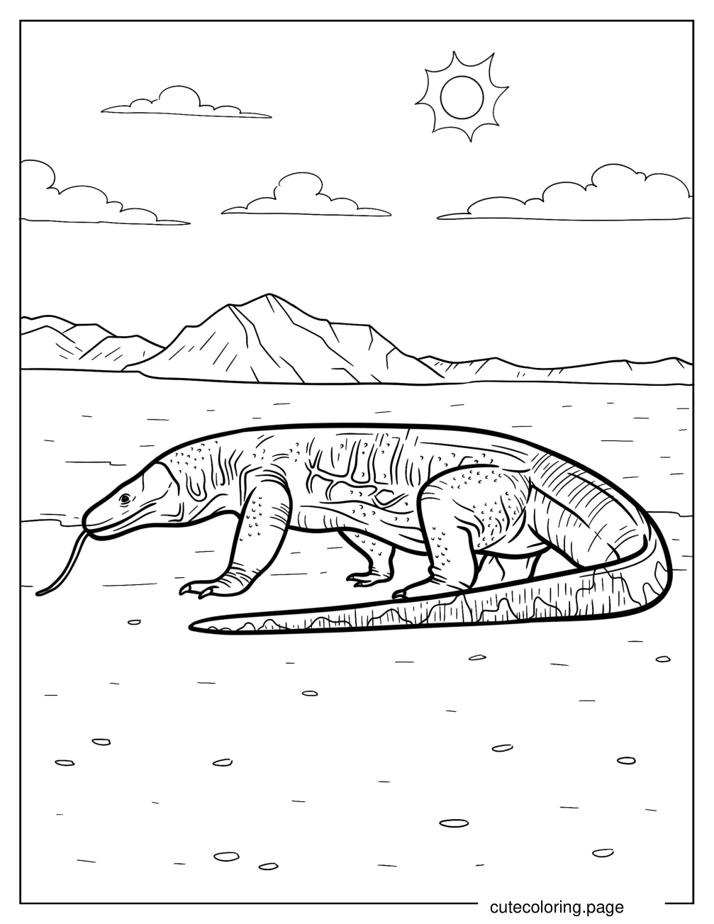 Komodo Dragon In The Desert coloring page