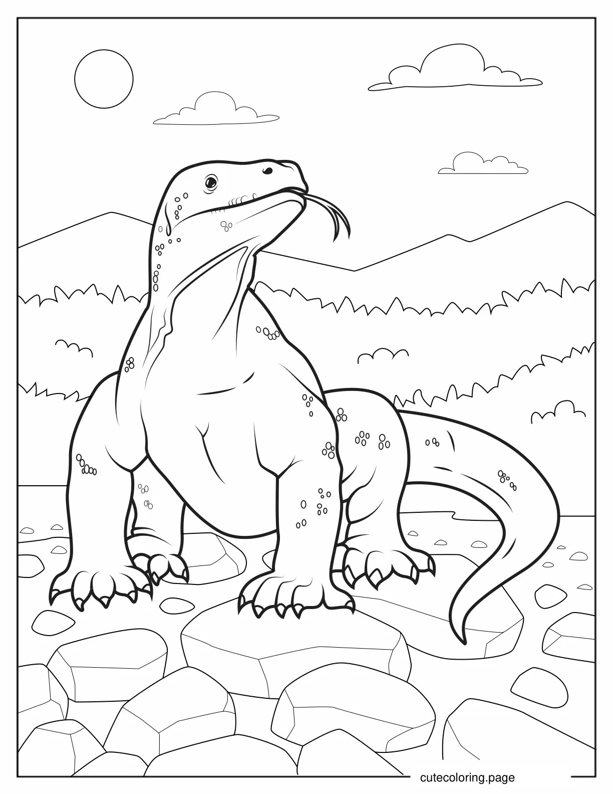 Komodo Dragon Standing On Rocks Coloring Page coloring page