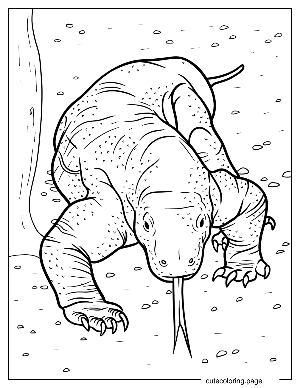 Realistic Komodo Dragon Hissing Coloring Page coloring page