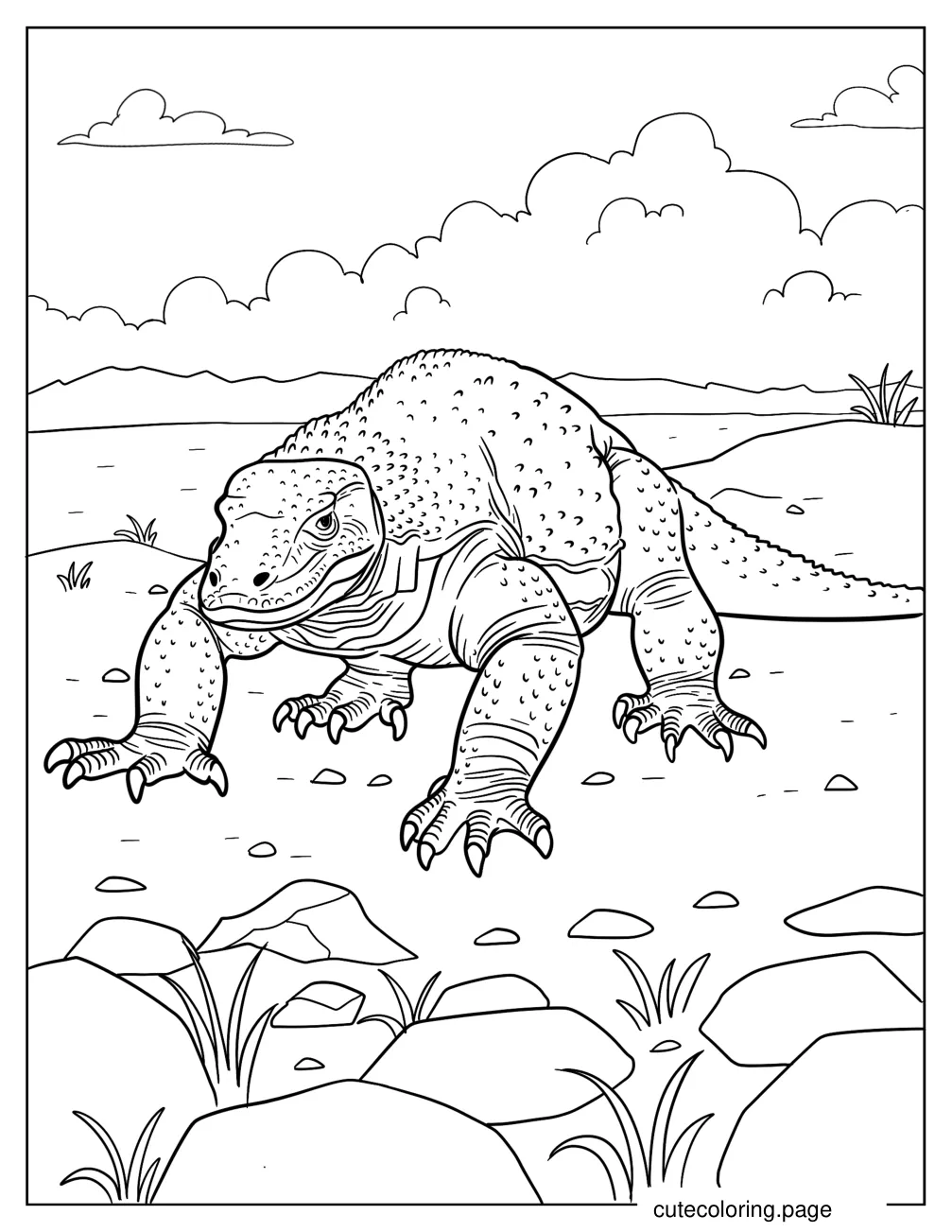 Scaly Komodo Dragon Beside The Sea coloring page