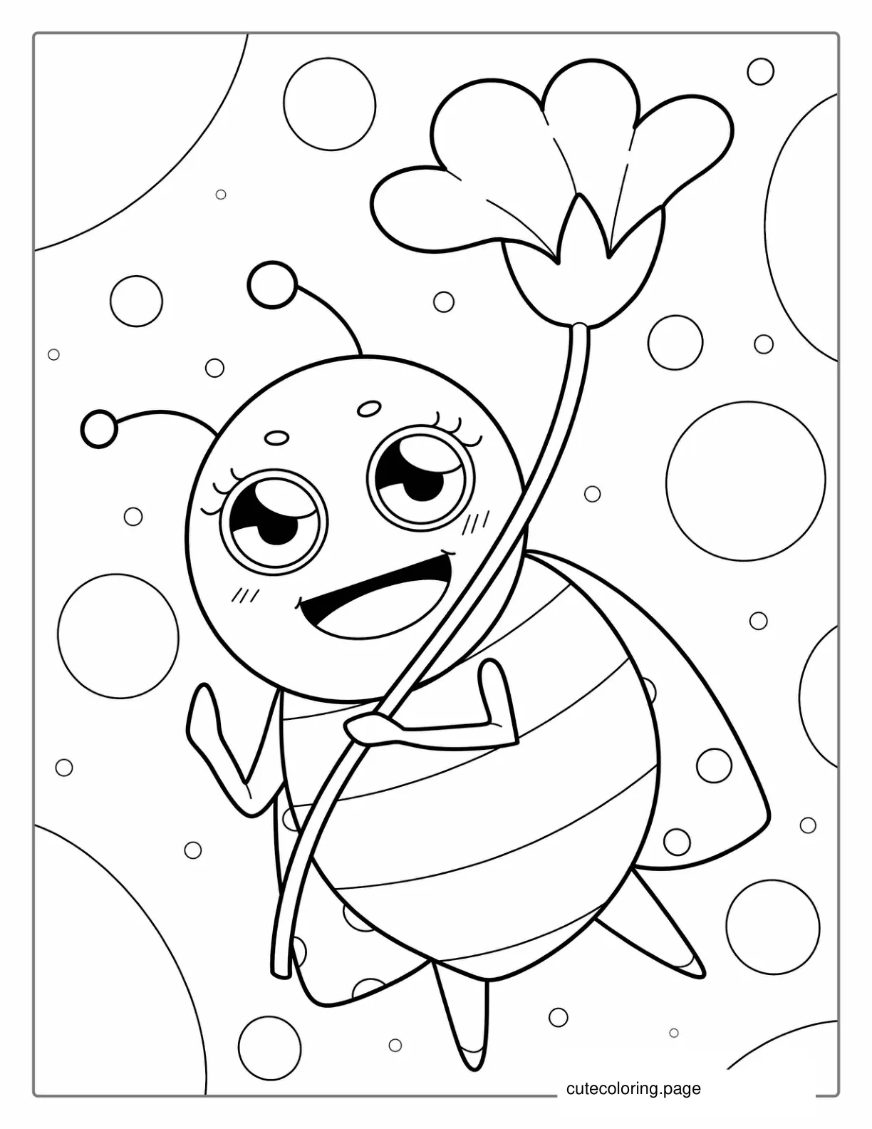 Coloring Page Of a Ladybug Holding a Flower coloring page