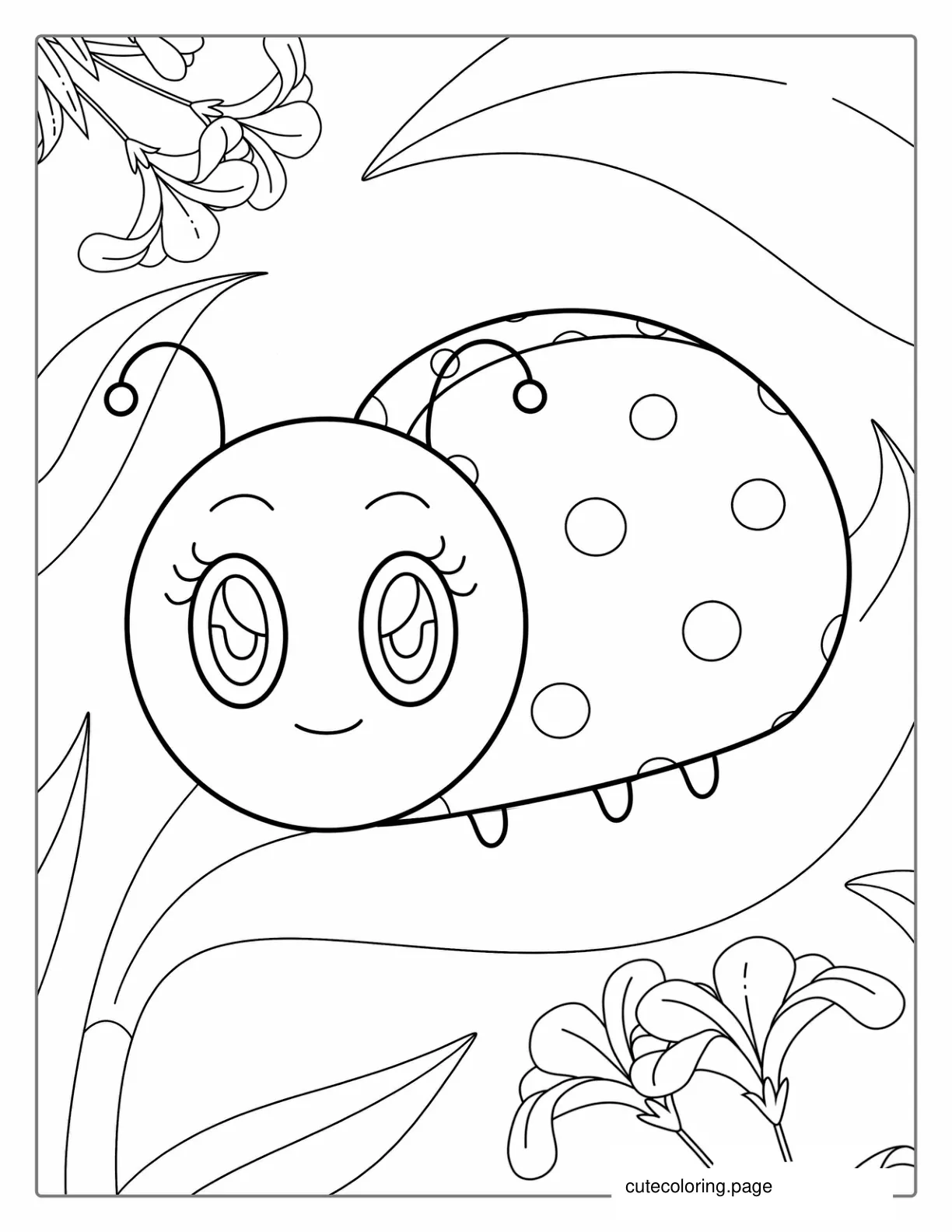 Cute Ladybug Beetle Resting On a Leaf coloring page