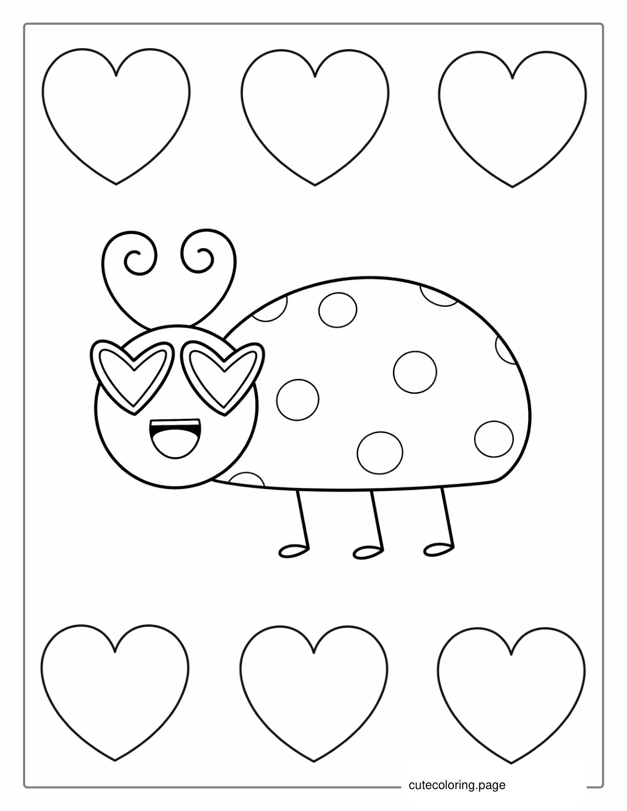 Ladybug Beetle With Love Hearts To Color coloring page