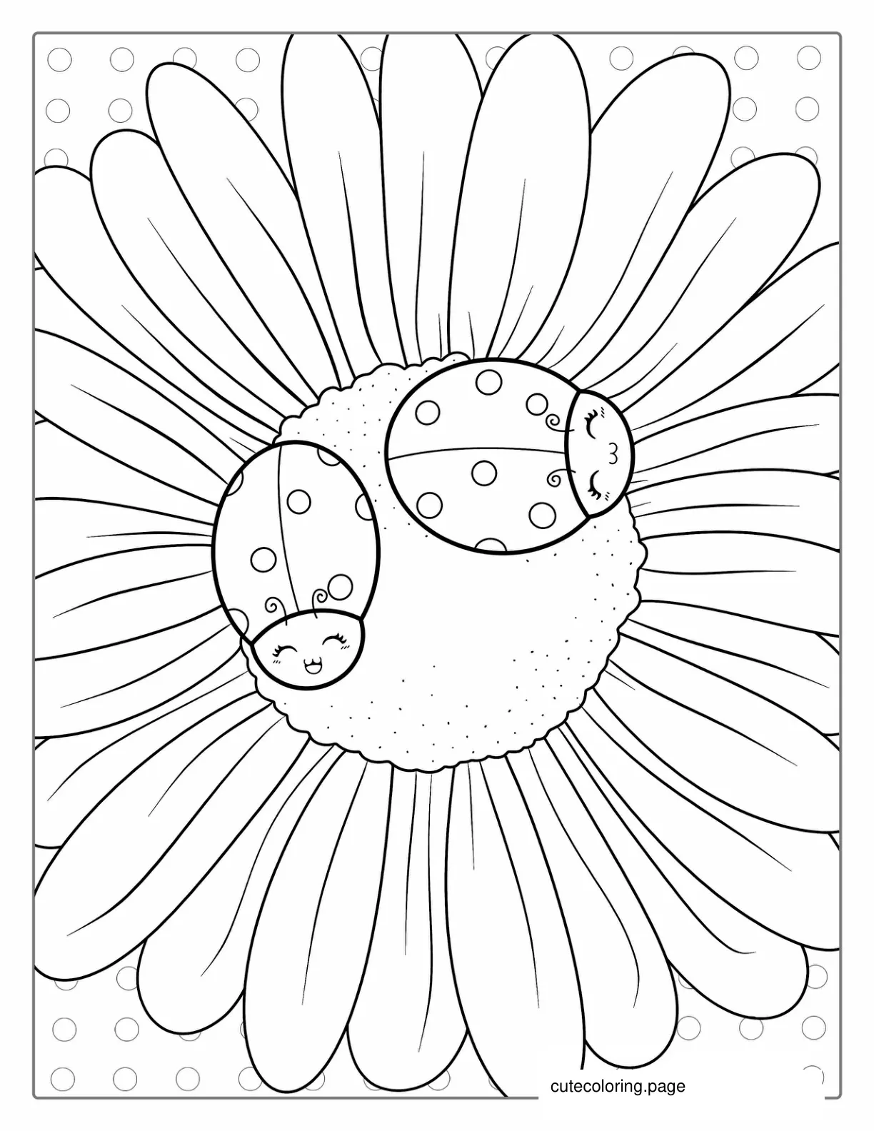 Two Cute Ladybugs On Flower coloring page