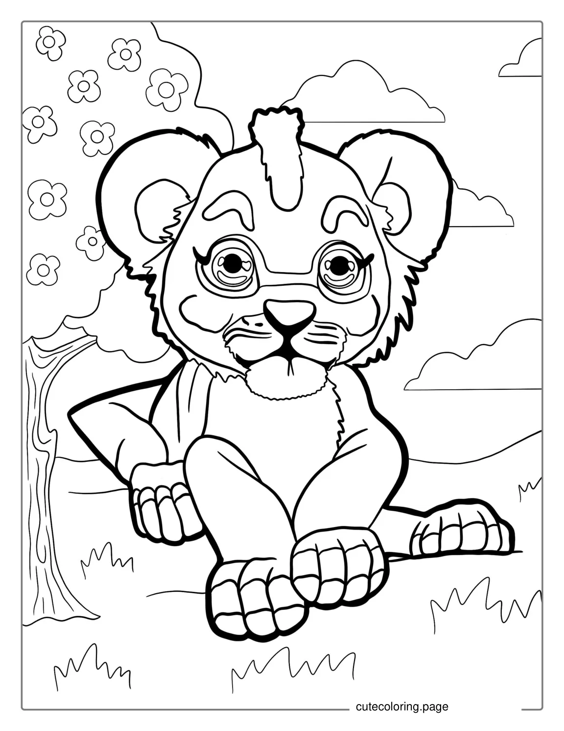 Baby Lion Resting On Grass With Cute Eyes coloring page