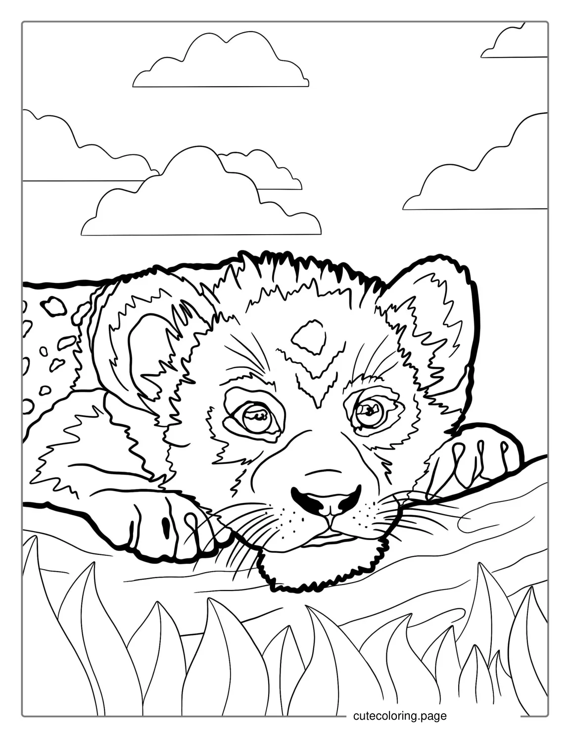 Baby Lion Resting On Log coloring page