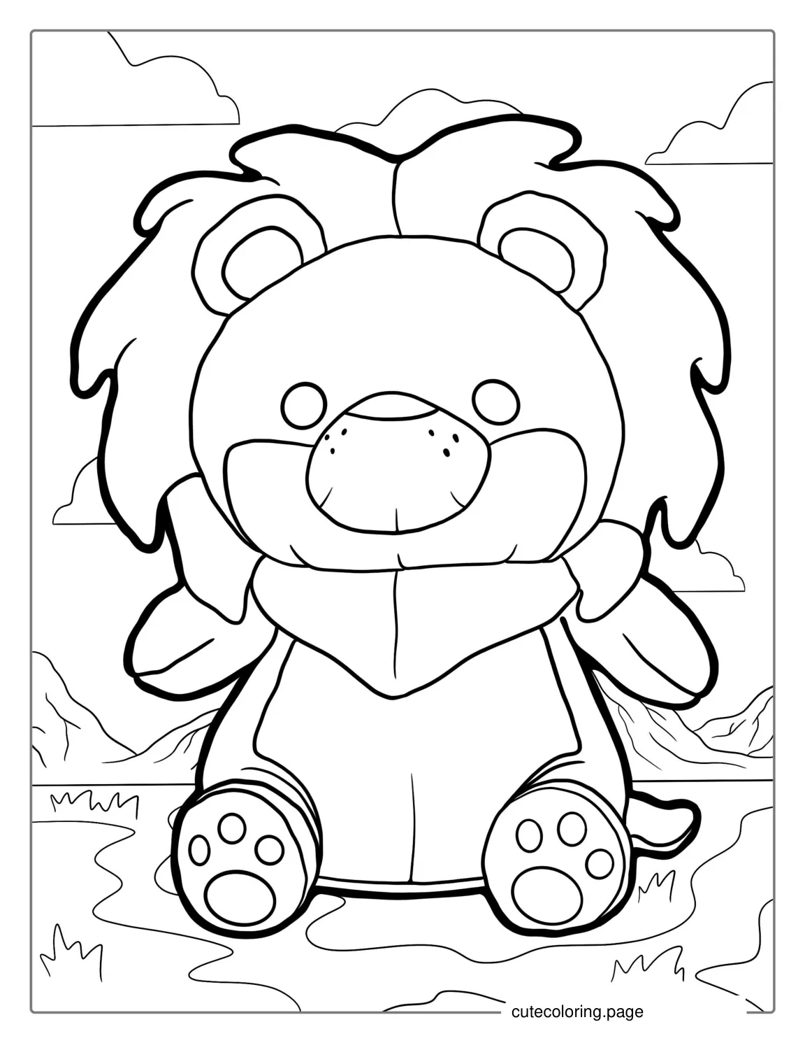 Cute Lion With Mountains In Background coloring page