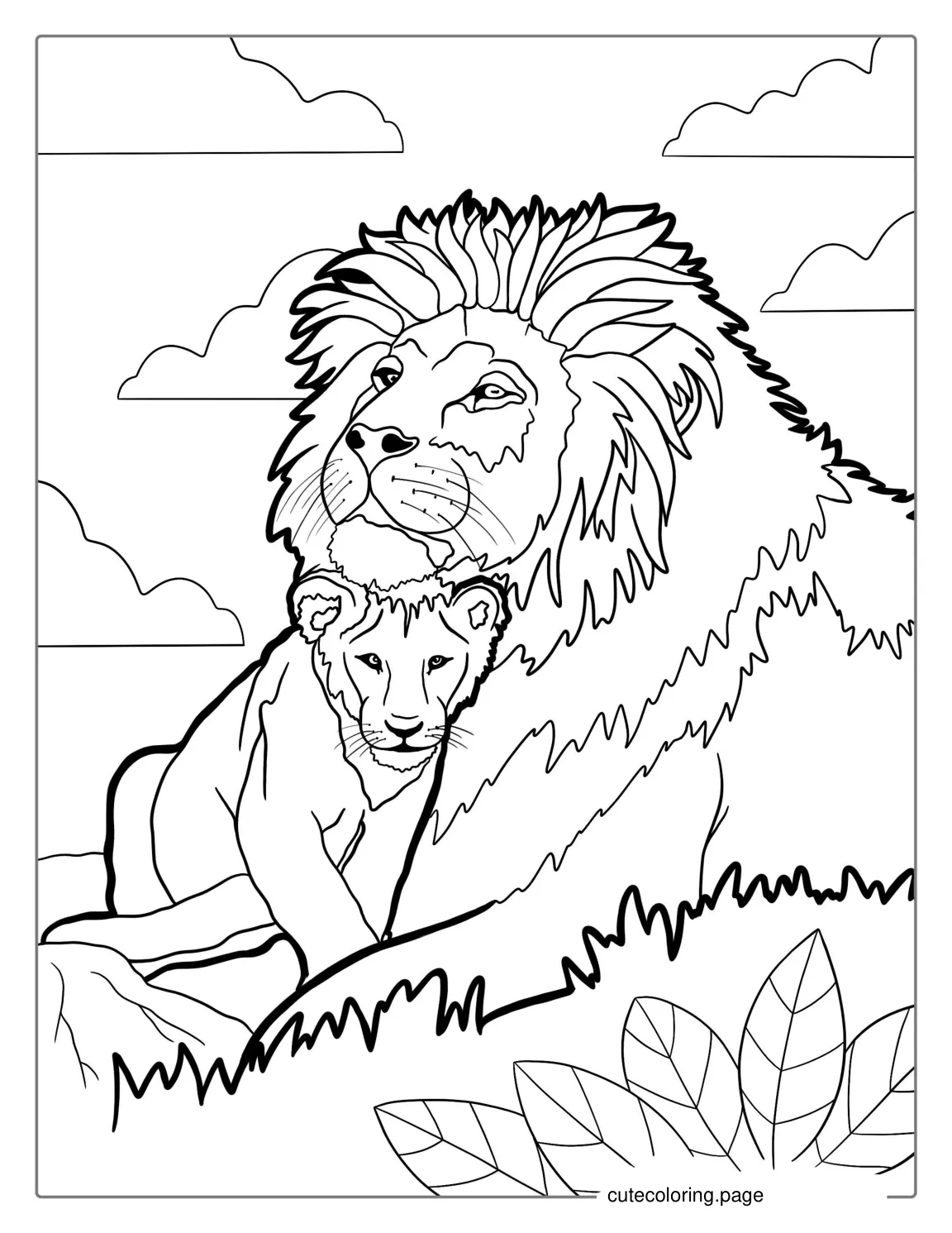 Lion And Baby Cub Coloring Sheet coloring page