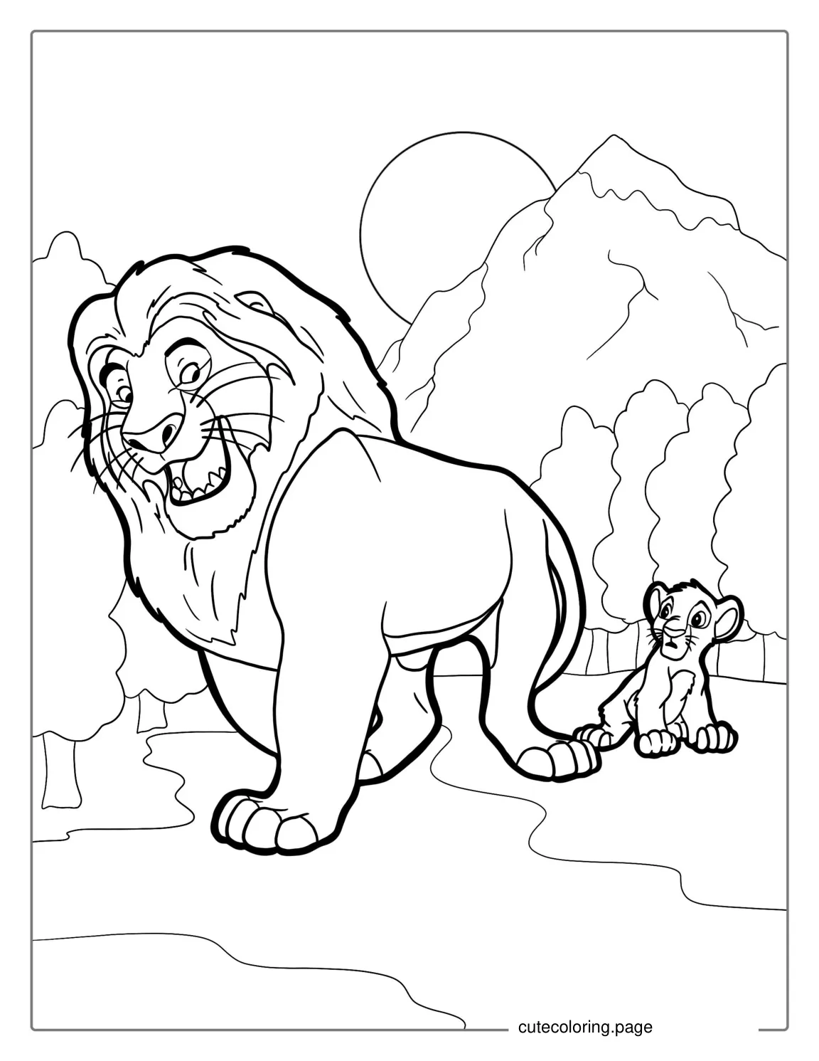 Lion King With Simba Coloring Page coloring page