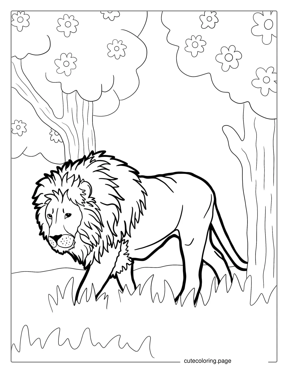 Lion Roaming In Jungle Coloring coloring page