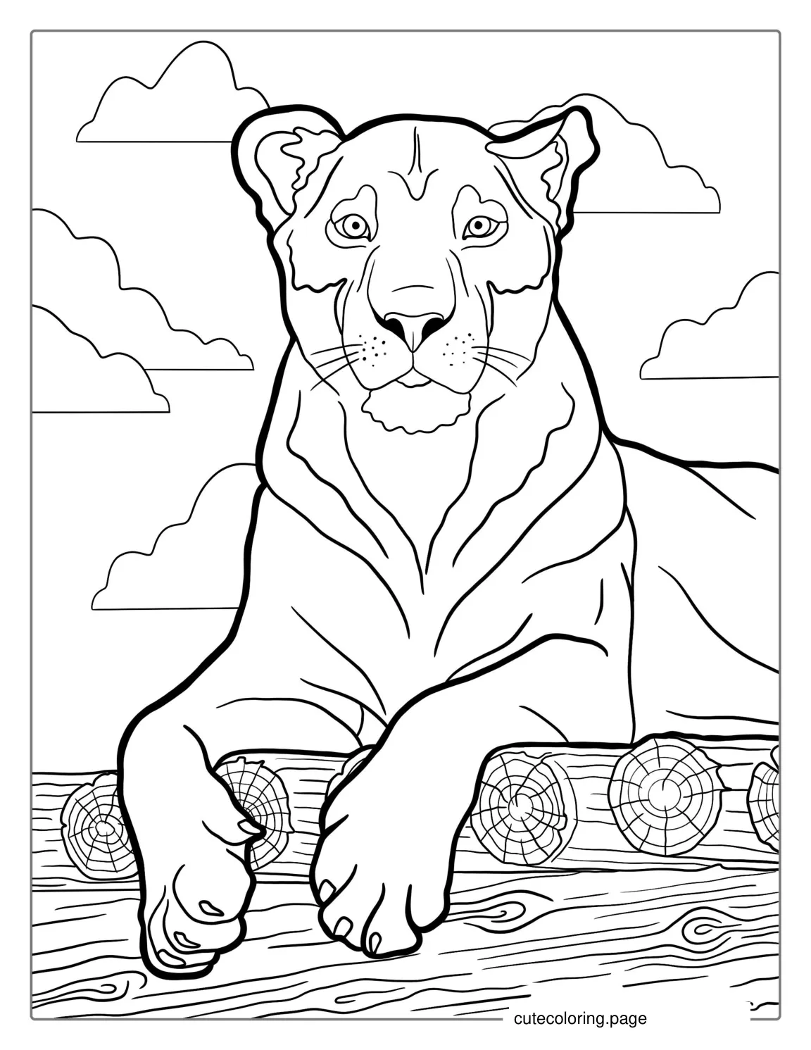 Mumma Lion Resting On Tree coloring page