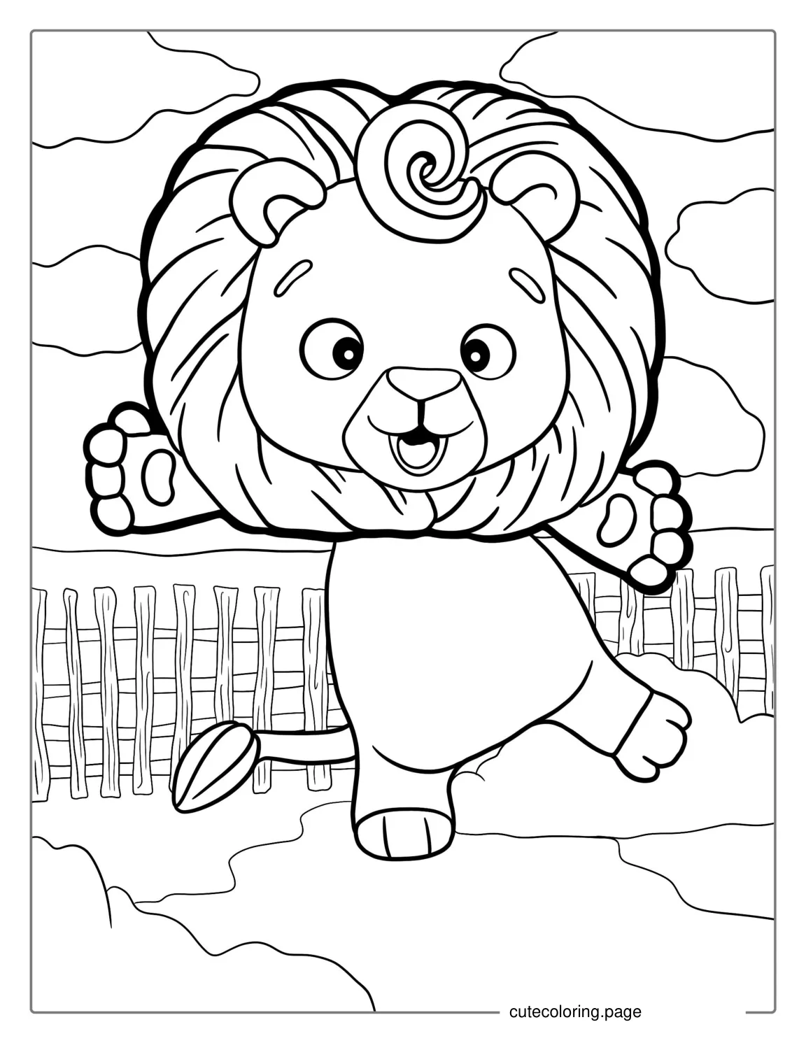 Simple Adorable Cartoon Lion To Color coloring page