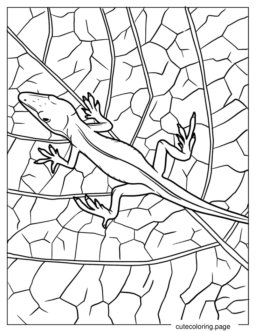 Green Anole Lizard Camouflaging With Leaf Coloring Page coloring page