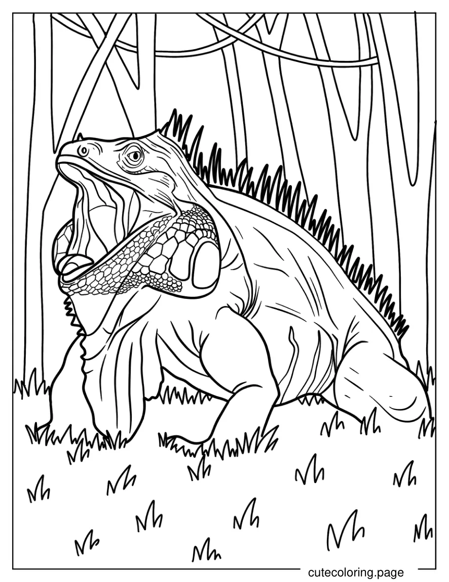 Green Iguana With Mouth Open Coloring Sheet coloring page