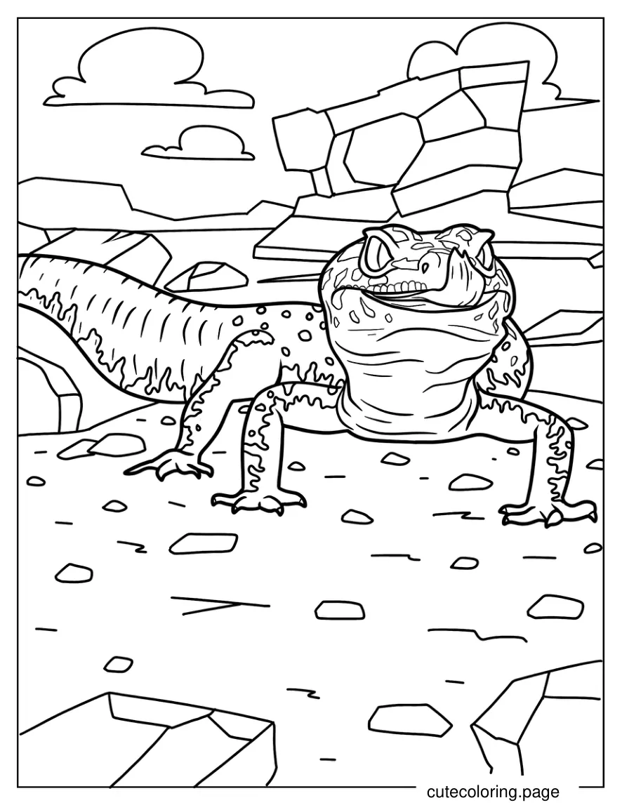 Leopard Gecko Lizard On Rocks Coloring Sheet coloring page