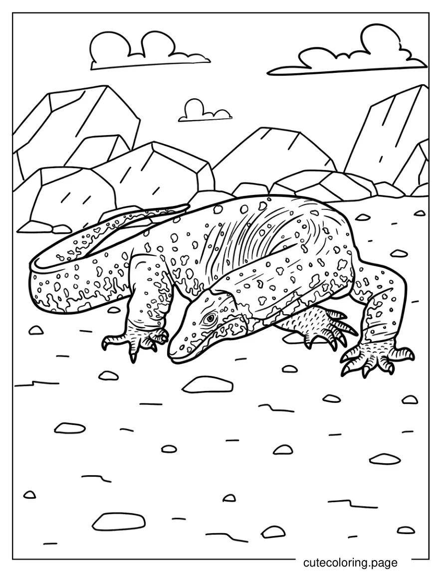 Realistic Asian Water Monitor Lizard coloring page