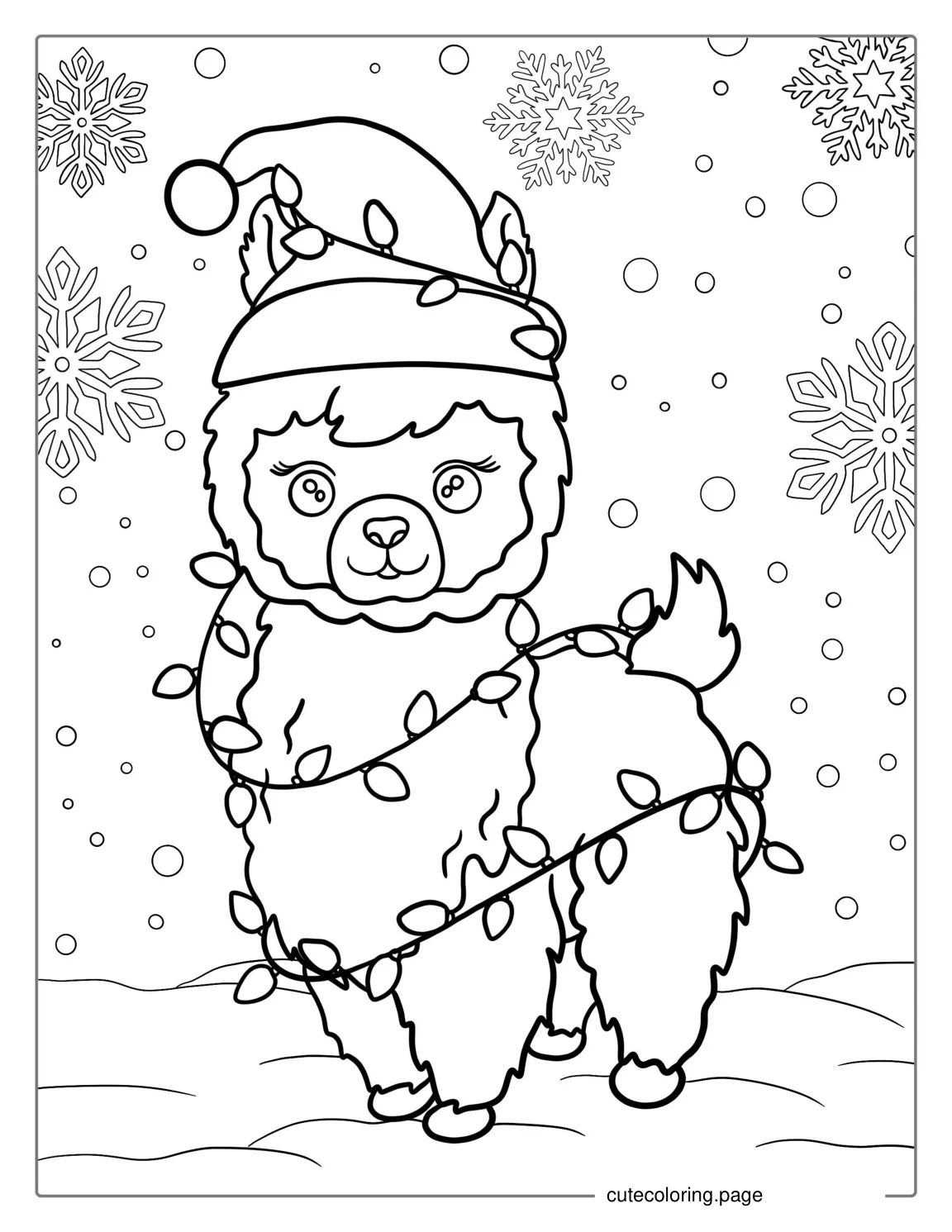 Adorable Christmas Themed Llama To Color 1 coloring page