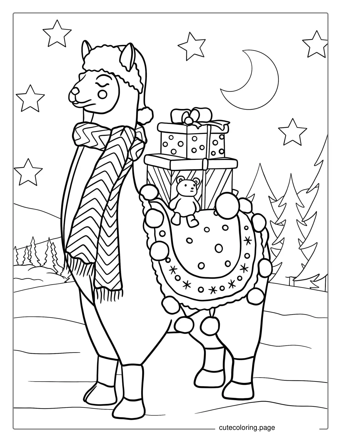 Christmas Inspired Llama To Color 1 coloring page