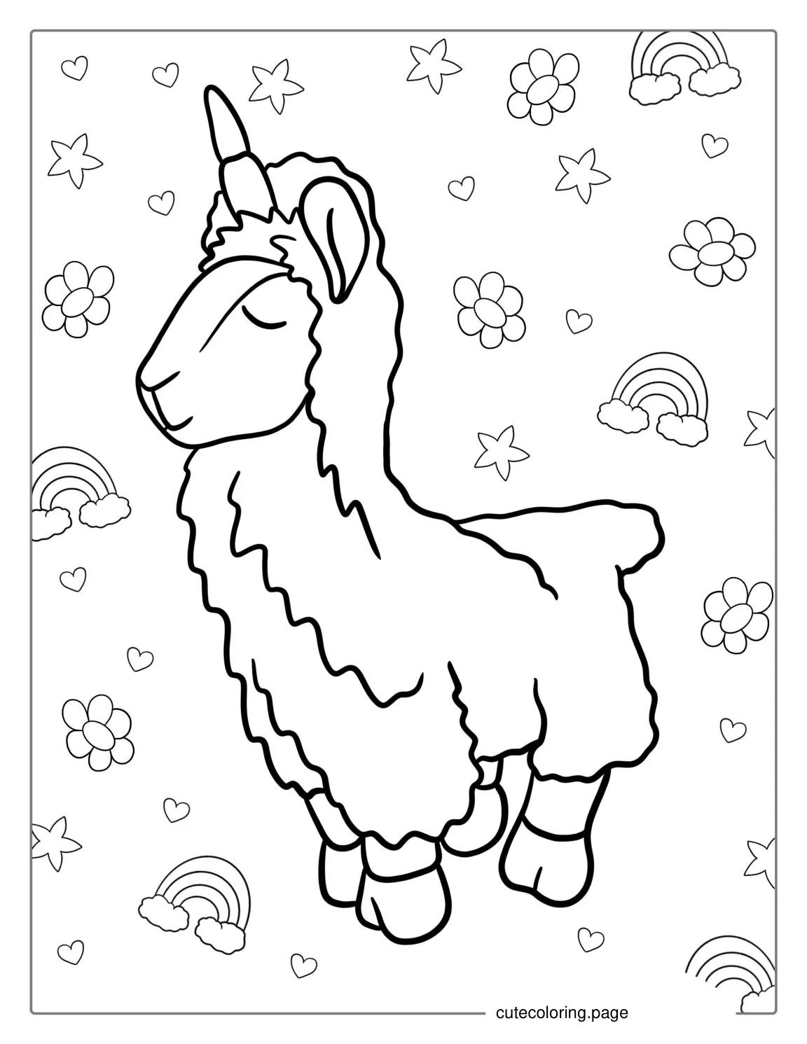 Coloring Picture Of a Unicorn Llama 1 coloring page