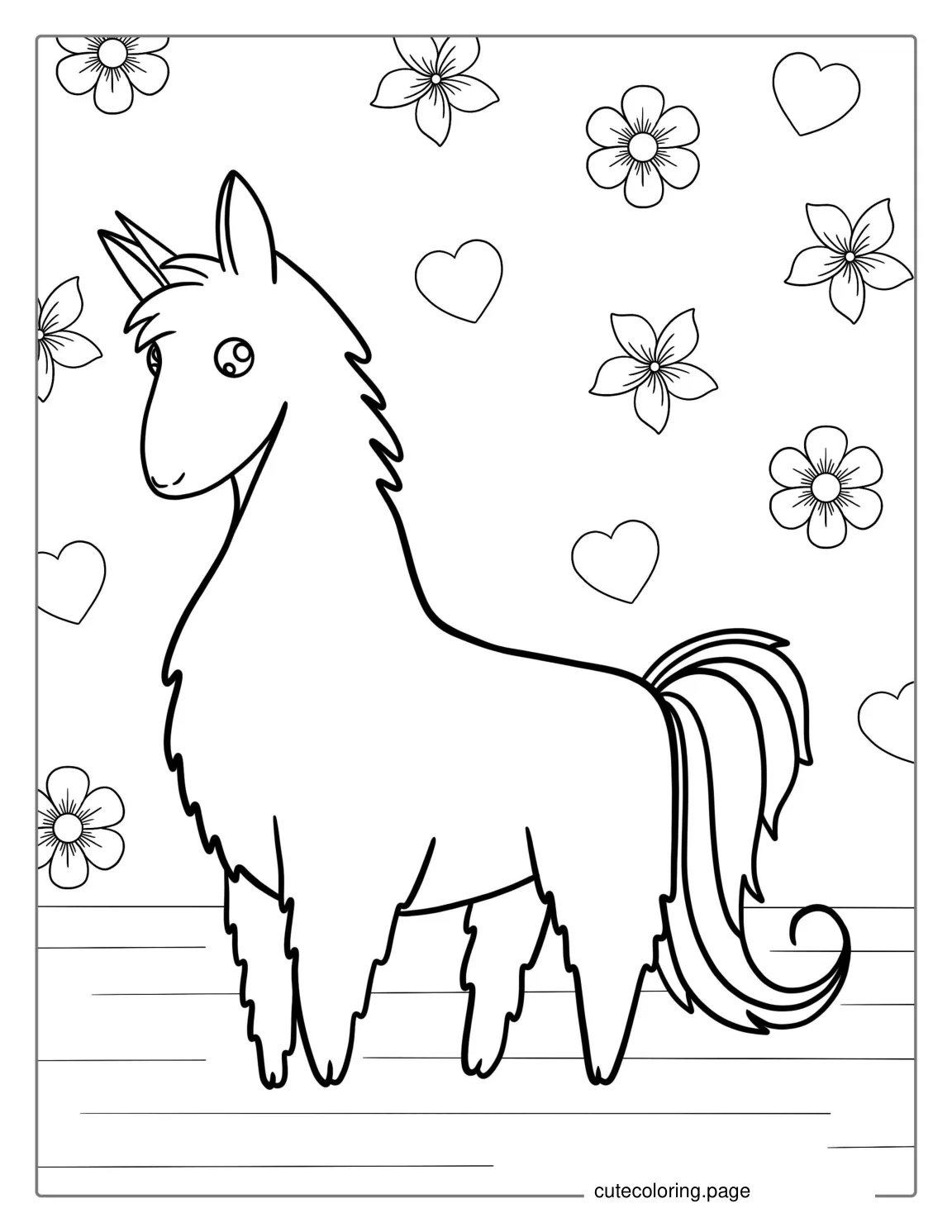 Cute Unicorn Llama Coloring Sheet 1 coloring page