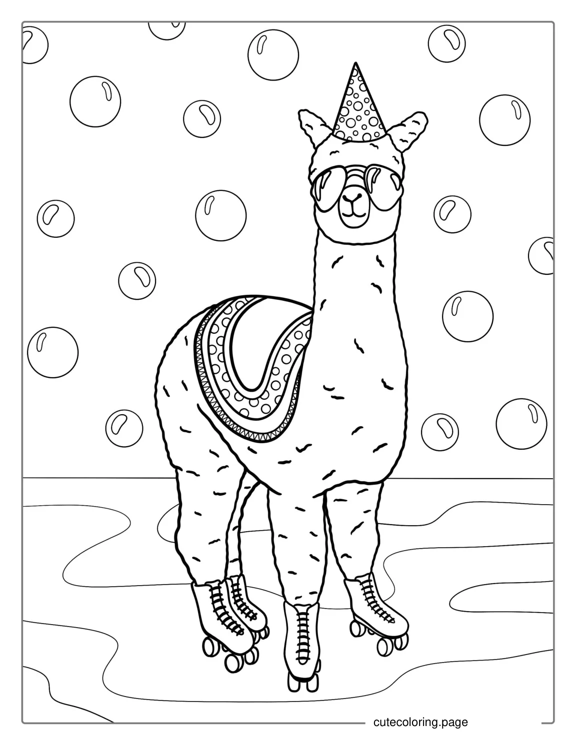 Funky Llama Wearing Sunglasses And Roller Skates 1 coloring page