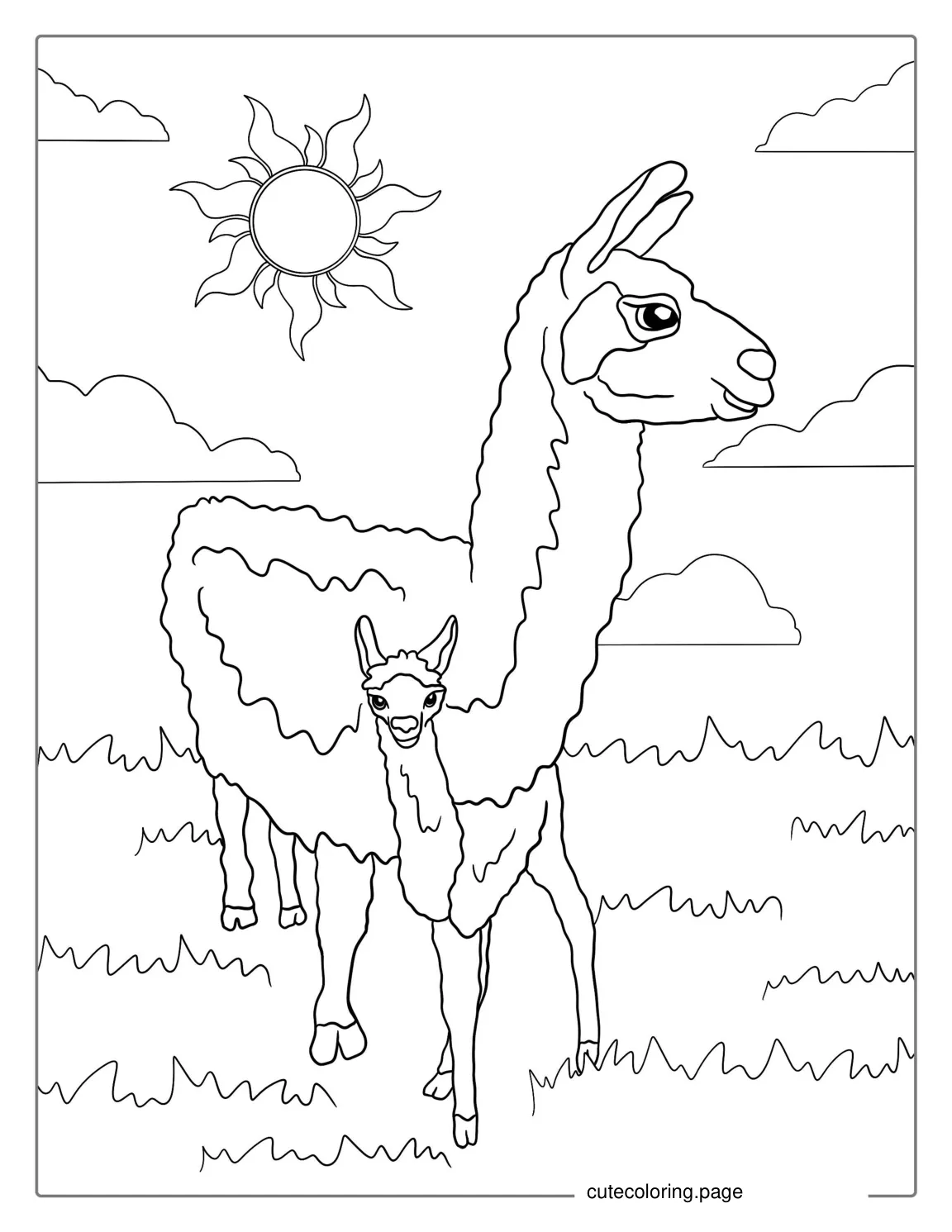 Mother And Baby Llama To Color 1 coloring page