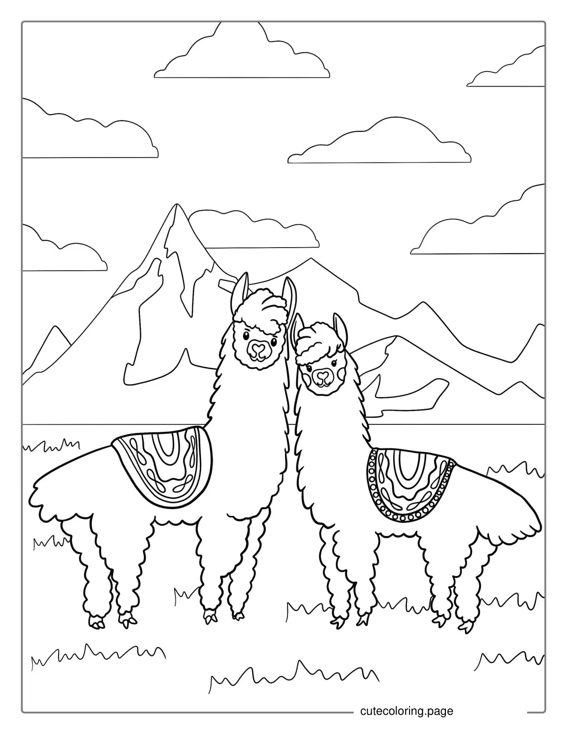 Two Llamas In a Mountain Range 1 coloring page