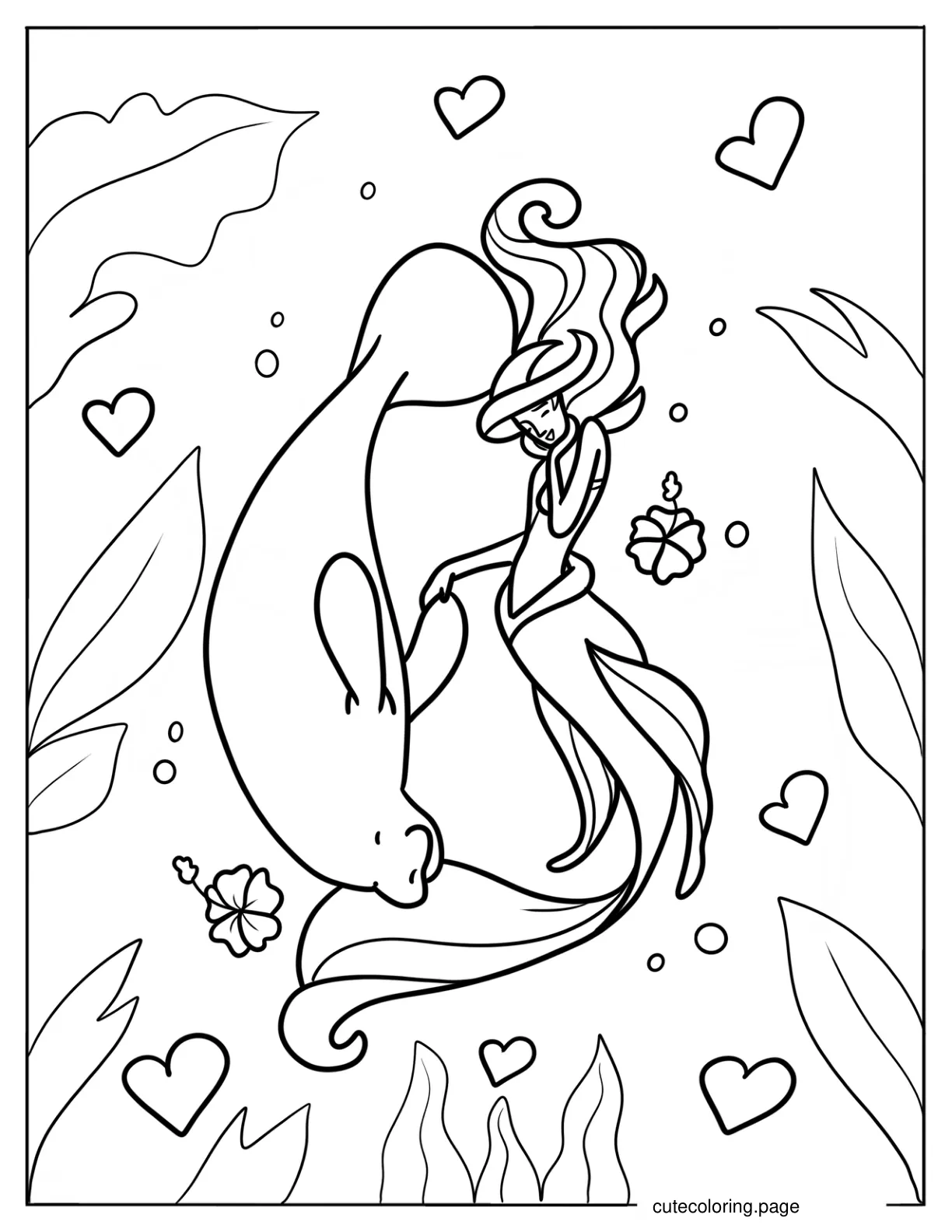 Ariel Swimming With Large Manatee coloring page