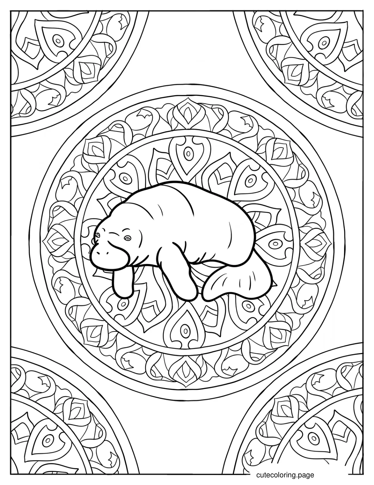 Easy Manatee Flower Mandala coloring page