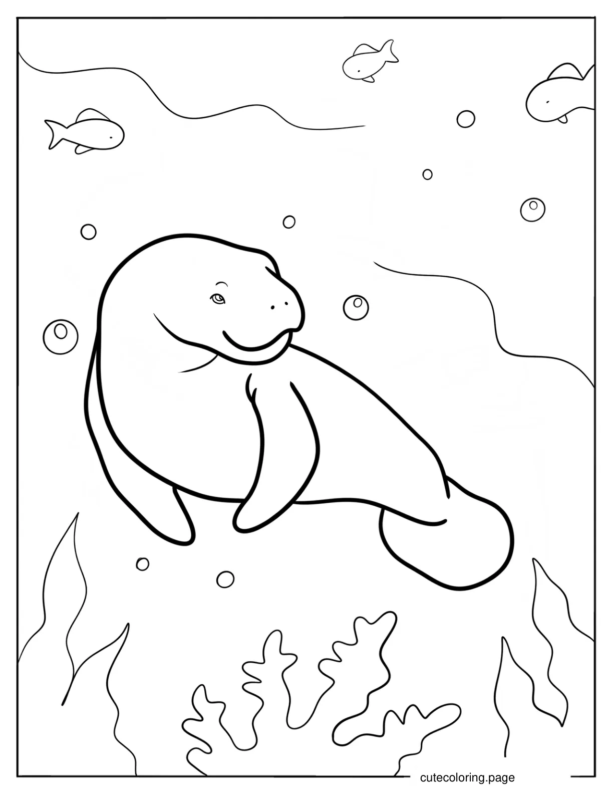 Easy Manatee Outline Coloring Sheet For Kids coloring page