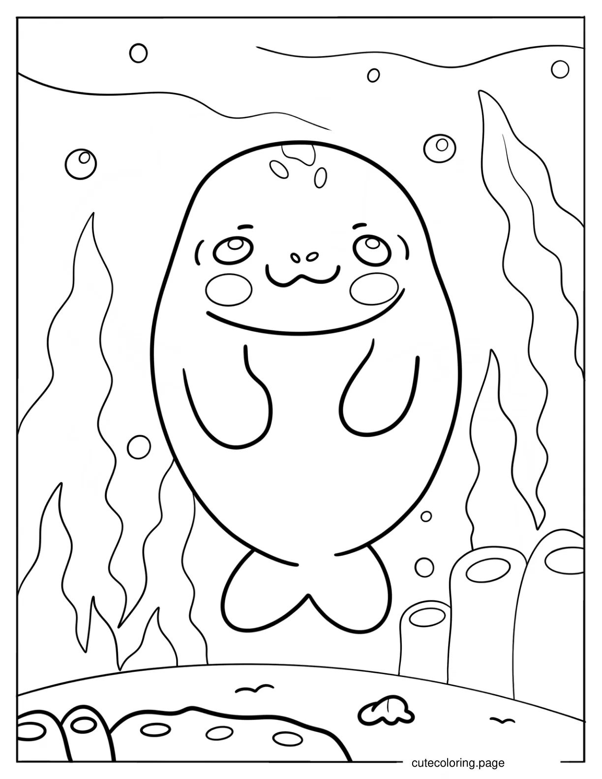 Fluffy Cartoon Manatee Coloring Page For Kids coloring page