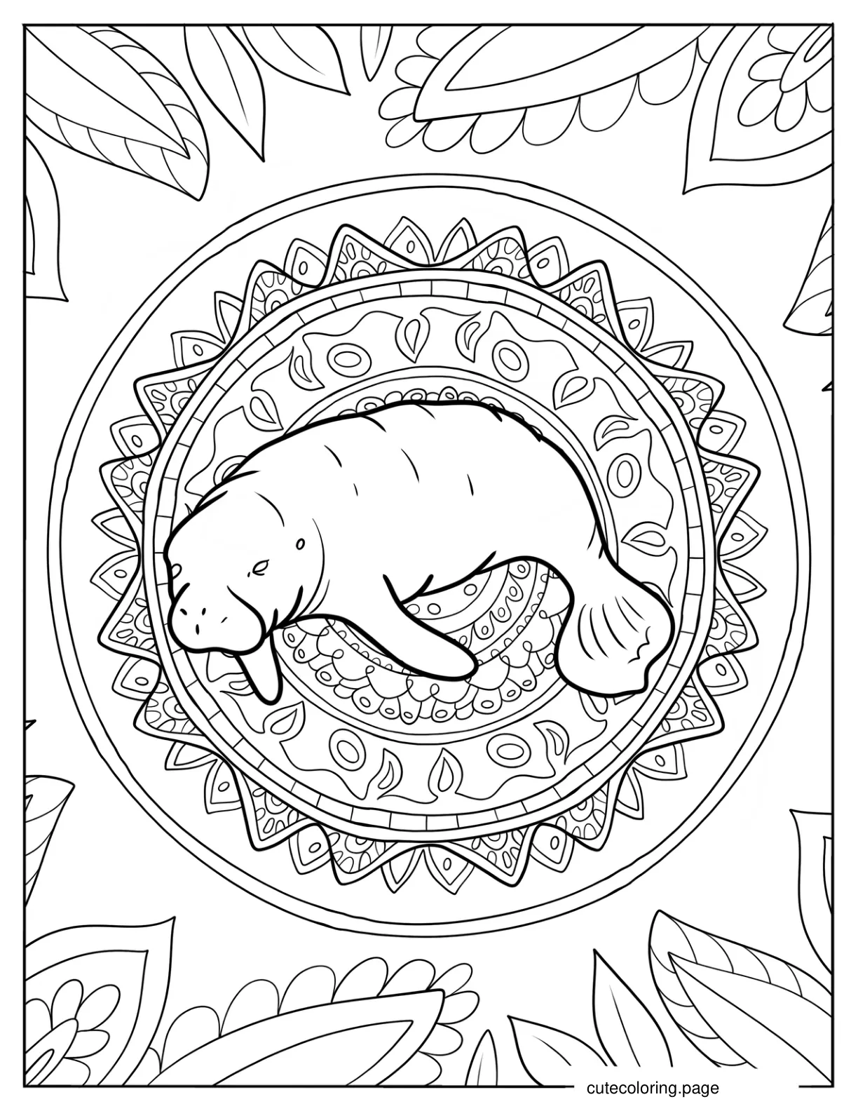 Intricate Manatee Mandala coloring page