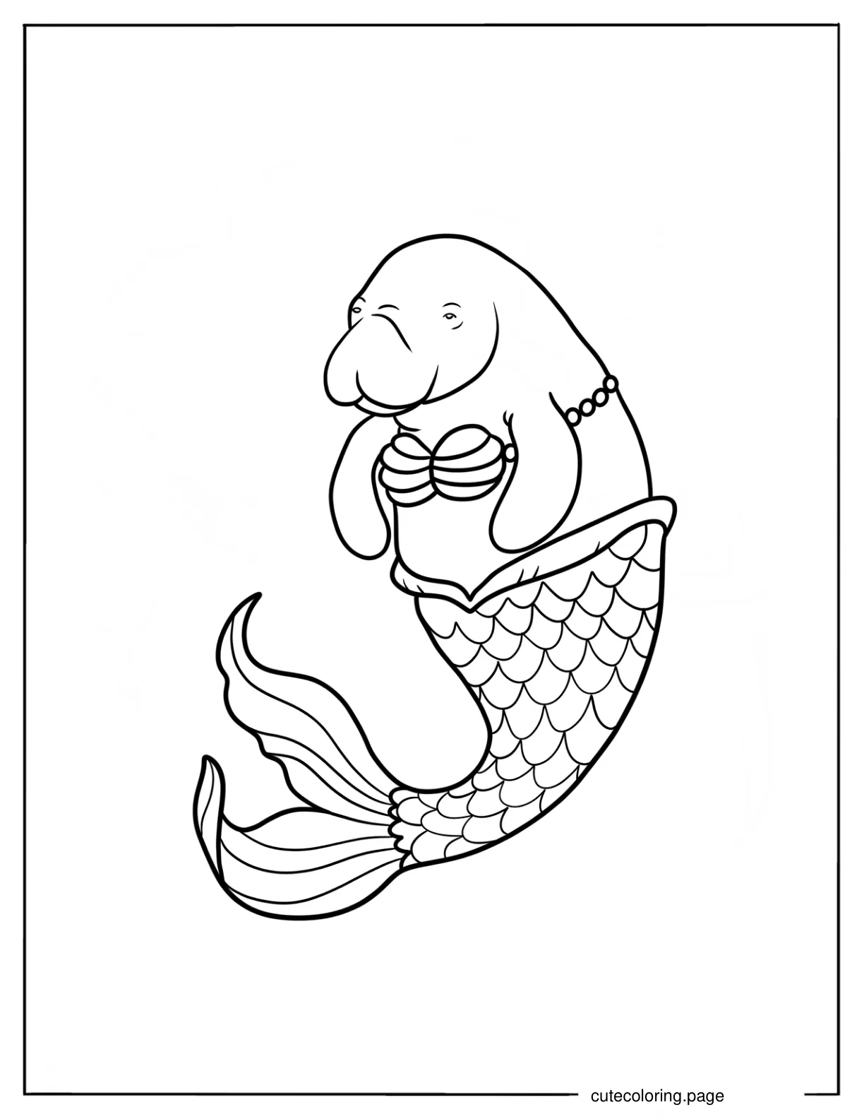 Kawaii Mermaid Manatee Coloring Page For Kids coloring page