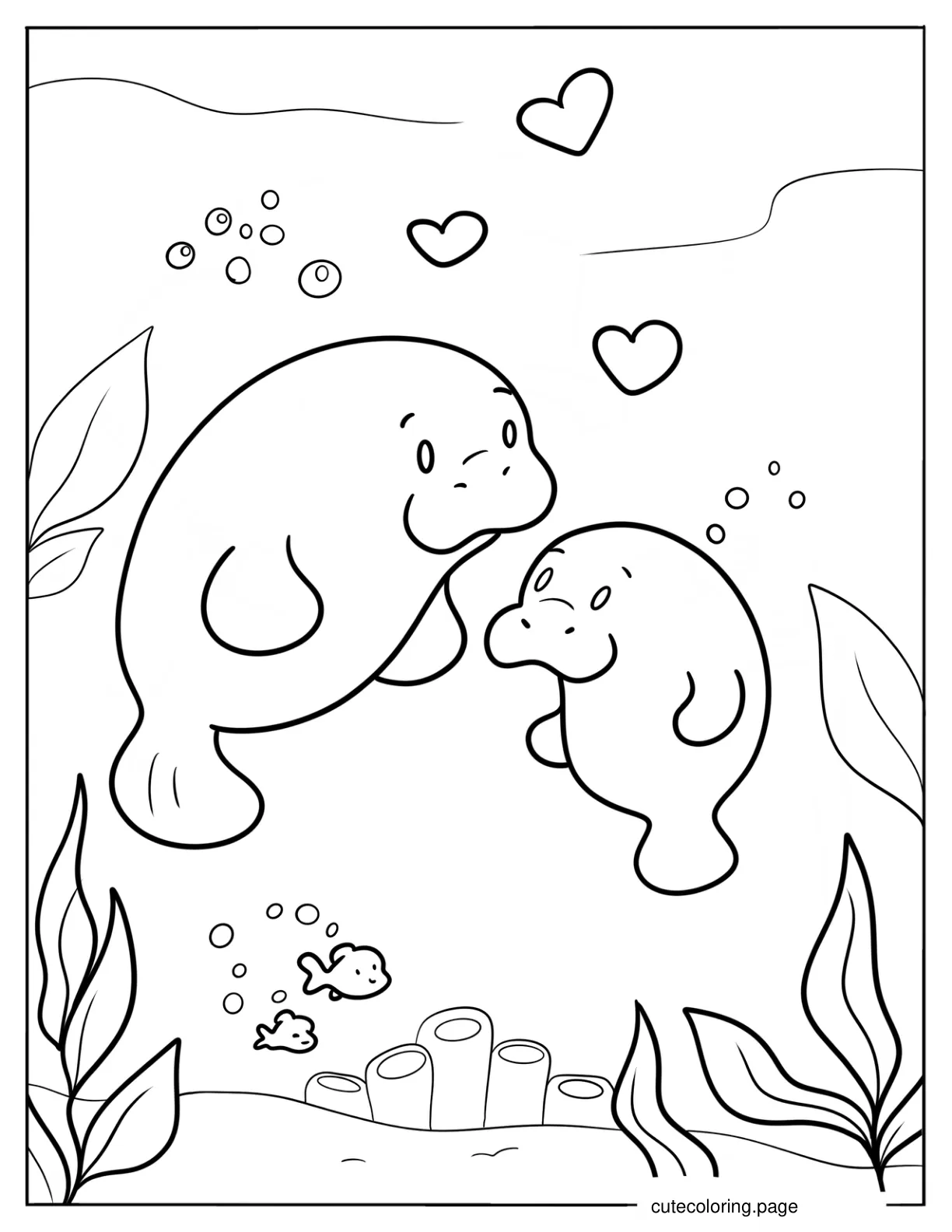 Mama And Baby Manatee Coloring Sheet For Preschoolers coloring page