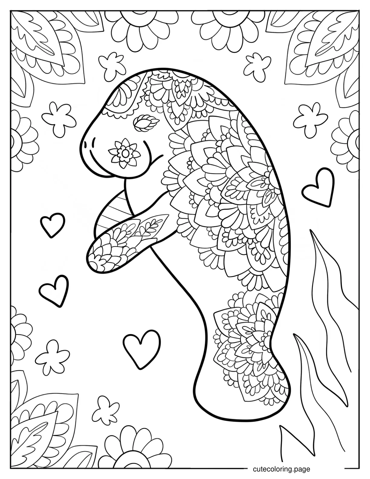 Manatee With Mandala On Its Back Coloring Page coloring page